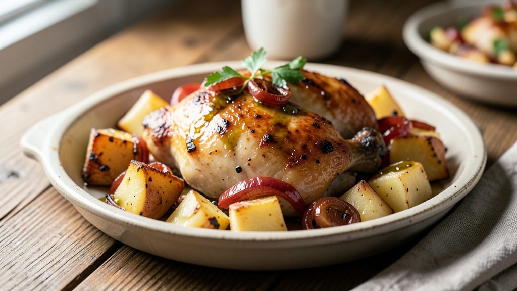 Baked Chicken With Potatoes and Onions Recipe: One-Pan Golden Crust Harmony