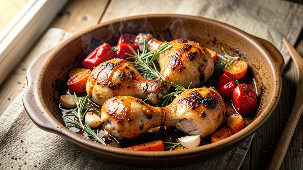 Baked Chicken Legs With Vegetables Recipe: Honey-Glazed Crisp Skin and Caramelized Roots
