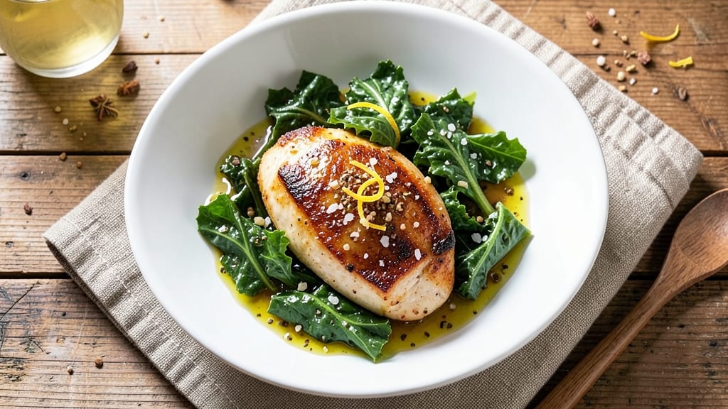 Baked Chicken Breast And Kale Recipe: Buttery Crisp Skin With Earthy Greens