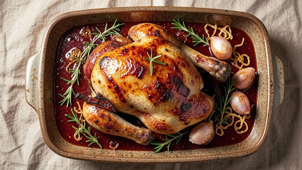 Balsamic Roast Chicken Recipe: Glazed Caramelized Skin and Juicy Golden Meat